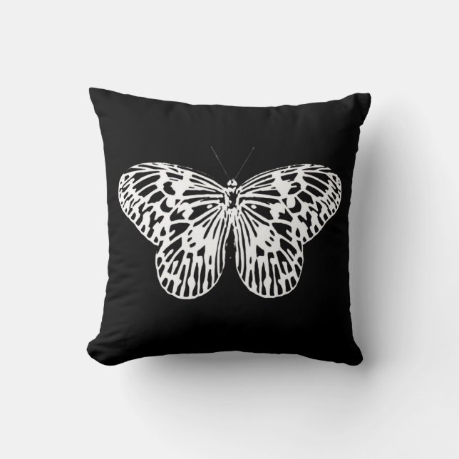 Coussin Croquis papillon, blanc et noir (Recto)