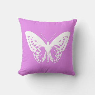 Coussin Croquis papillon, orchidée et blanc