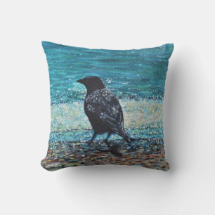 Coussin Crow sur la peinture de plage
