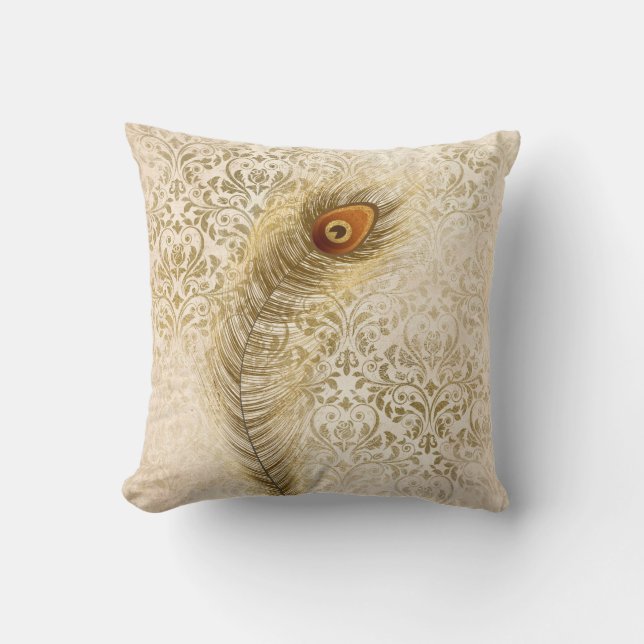 Coussin Cru de damassé d'or de plume de paon de calla (Recto)
