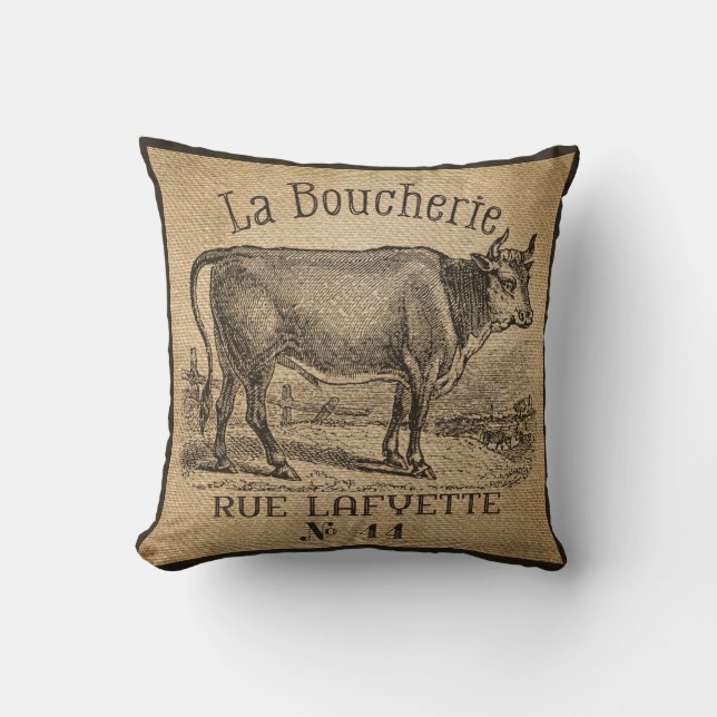 Coussin Cru français de toile de jute de vache à Boucherie (Recto)