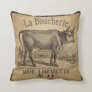 Coussin Cru français de toile de jute de vache à Boucherie