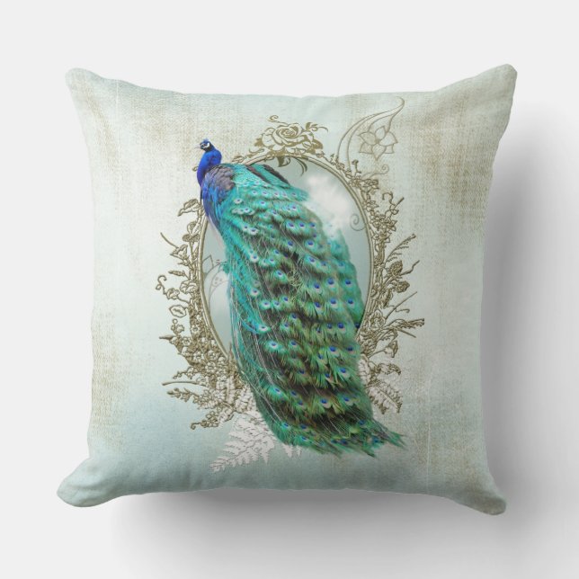 Coussin Cru minable de paon de turquoise de carreau (Recto)