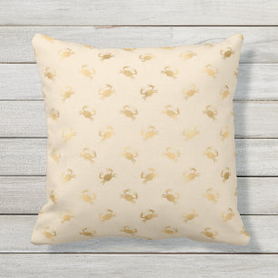 Coussin Crustacés en feuille d'or motif nautique ivoire ne