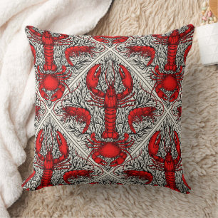 Coussin Crustacés en rouge, noir et ivoire