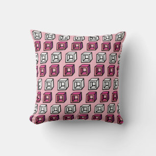 Coussin Cubes de pop géométrique rose et blanc