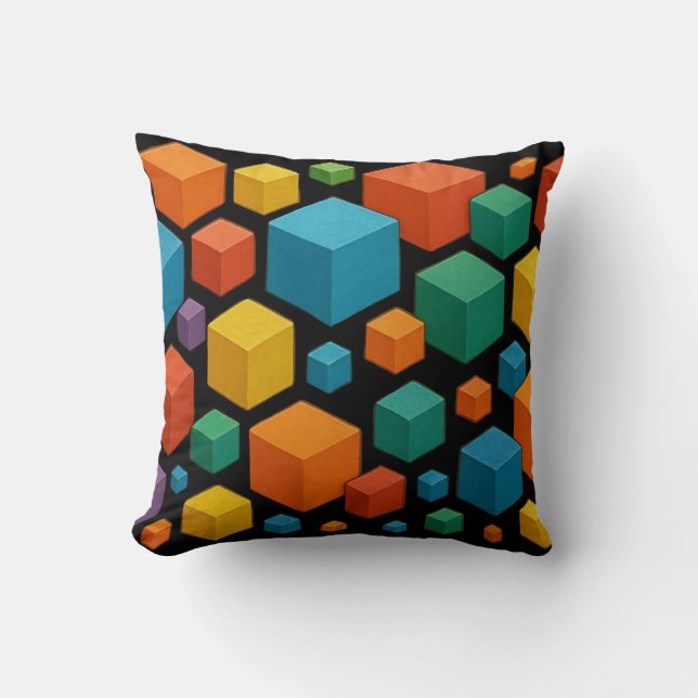 Coussin Cubes galore on black Throw Cushion (Recto)