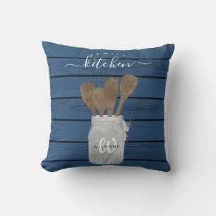Coussin Cuillère en bois de jarre en bleu rustique pour la