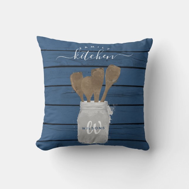 Coussin Cuillère rustique en bois bleu cuillère à jarre Dé (Recto)