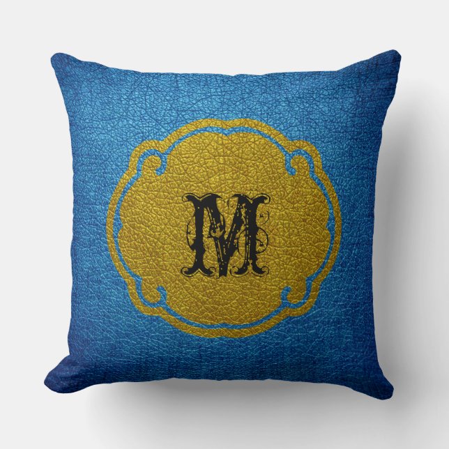 Coussin Cuir bleu jaune (Recto)
