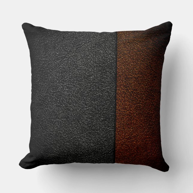 Coussin Cuir Brown et gris (Recto)