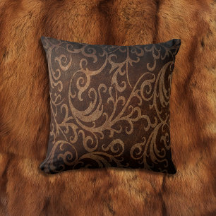 Coussin Cuir Brown Faux Embossé