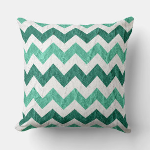 Coussin Cuir Chevron Aqua Blanc Moderne