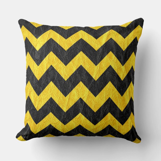 Coussin Cuir Chevron Jaune Noir Moderne (Recto)