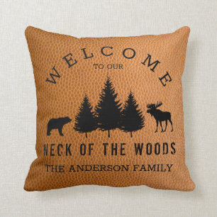 Coussin Cuir Faux Rustique Bienvenue Cabane Bois