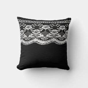 Coussin Cuir noir et blanc & dentelle