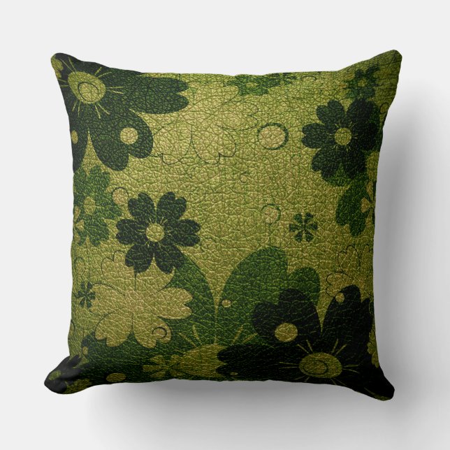 Coussin Cuir vert Floral (Recto)