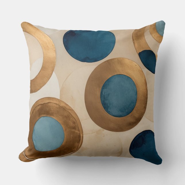 Coussin Cuivre bouché et cercles et anneaux bleus (Recto)