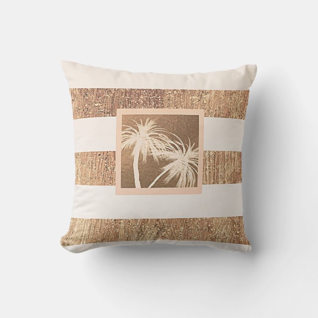 Coussin Cuivre et crème Palmiers tropicaux Moderne Chic (Recto)