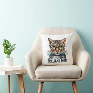 Coussin Cunning Cat Brilliant Mind chat avec lunettes
