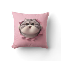 Curieux Chat Chubby À Travers Le Papier Rose