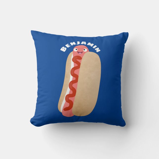 Coussin Curieux hot dog Weiner dessin animé (Recto)