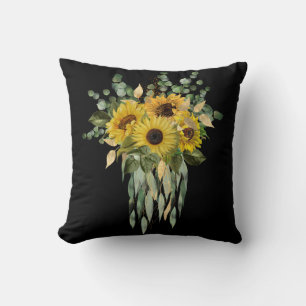 COUSSIN CUSHION EUCALYPTUS JAUNE EN FLEUVE NOIR