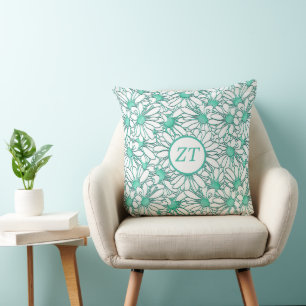 Coussin Custom Beautiful Turquoise et blanc Floral
