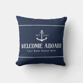 Coussin Custom Blue Boat Name Nautical Welcome Aboard