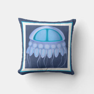 Coussin Custom Blue Jellyfish marine côtière moderne turqu