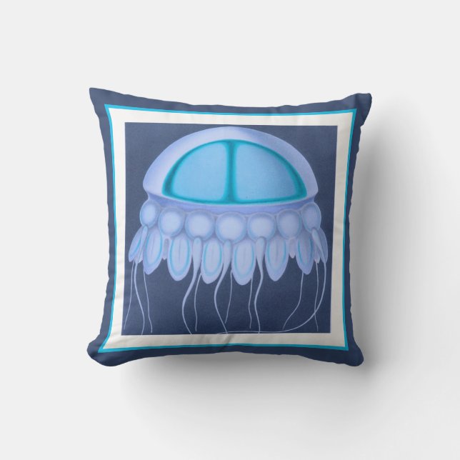 Coussin Custom Blue Jellyfish marine côtière moderne turqu (Recto)