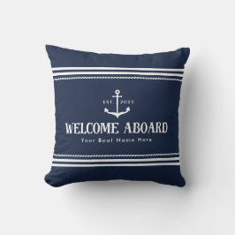 Coussin Custom Blue Striped Boat Nautical Welcome Aboard