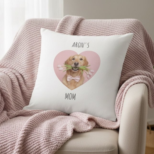 Coussin Custom Dog Mom | Personalized Pet Photo Heart (Créateur téléchargé)