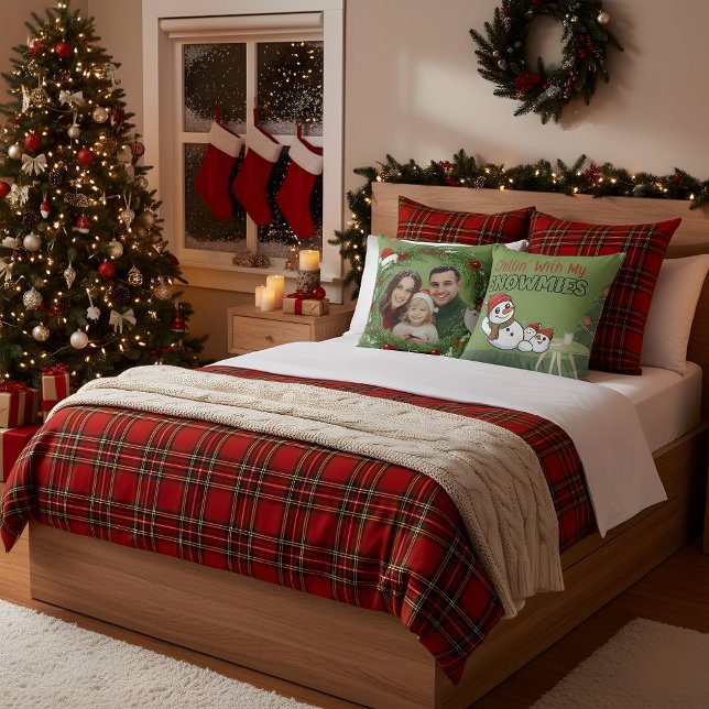 Coussin Custom Family Photo Christmas Pillow | Snowman Bac (Créateur téléchargé)