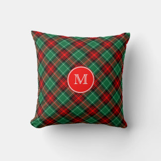 Coussin Custom Momogram Red and Green Holiday Plaid