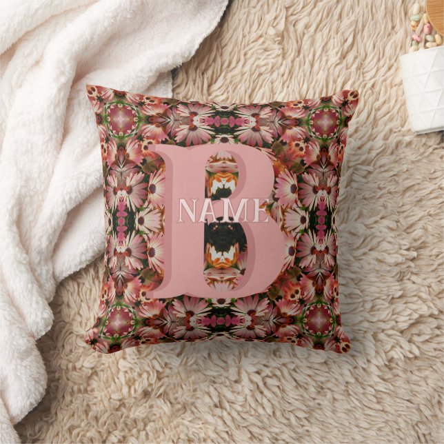 Coussin Custom Monogram Initial Name Daisy Floral Art (Couverture)