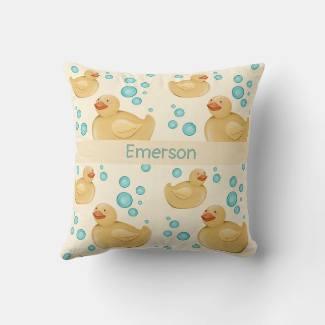 Coussin Custom Name Gender Neutral Duck Throw Pillow (Verso)