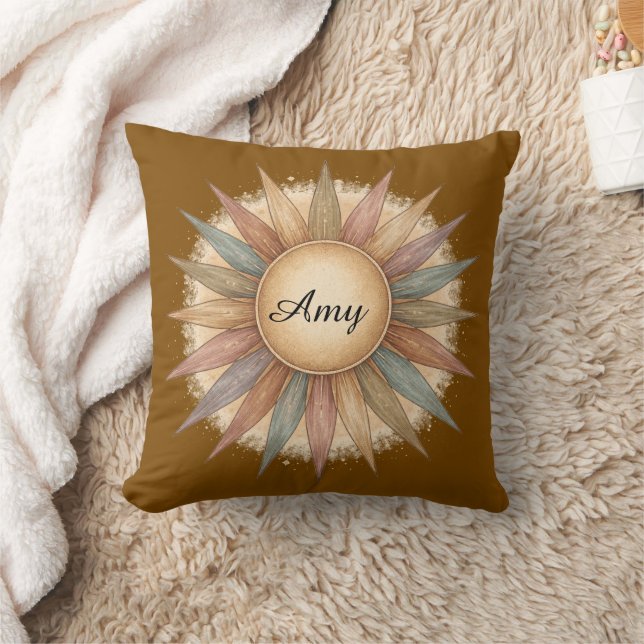 Coussin Custom Name Muted Sun Rays (Couverture)