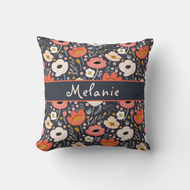 Coussin Custom name pattern with flowers and leaves (Recto)
