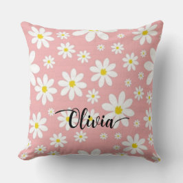 Coussin Custom Name White Floral Background Throw Pillow