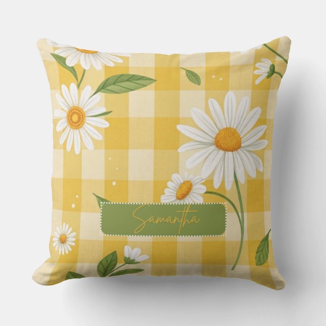 Coussin Custom Name White Floral Yellow Background (Recto)
