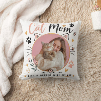 Coussin Custom Photo Cat Mom Throw Pillow