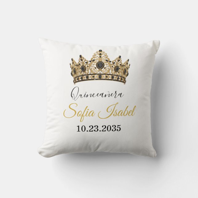 Coussin Custom Quinceañera Gold Tiara Throw Pillow (Recto)