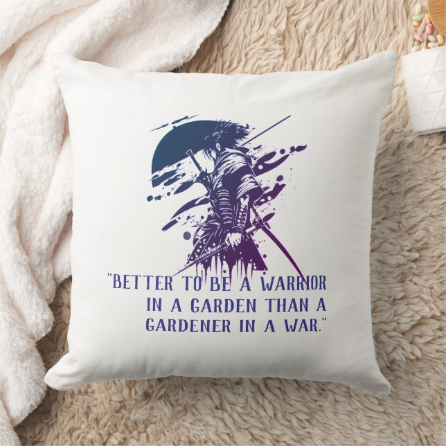 Coussin Custom Quote Japanese Samurai Blue Ink Art Pillow (Couverture)