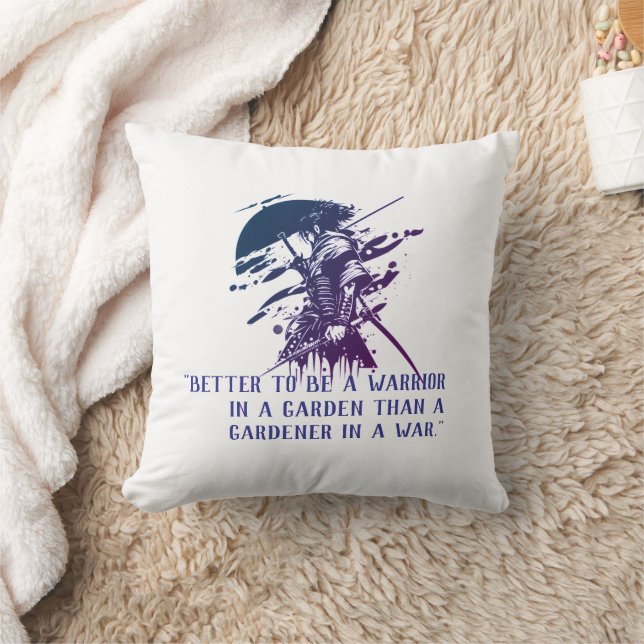 Coussin Custom Quote Japanese Samurai Blue Ink Art Pillow (Couverture)