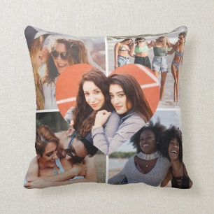 Coussin Custom Simple Best Friend 5 Photo Heart Collage
