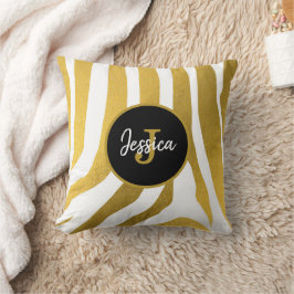 Coussin Customisé Faux Gold Zebra Print Stripes Motif