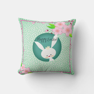 Coussin Customisé HAPPY EASTER rustique Bunny Turquoise Bl