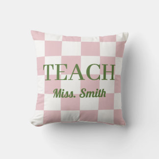 Coussin Customizable Name Teach Tote Cute Pink Checkered