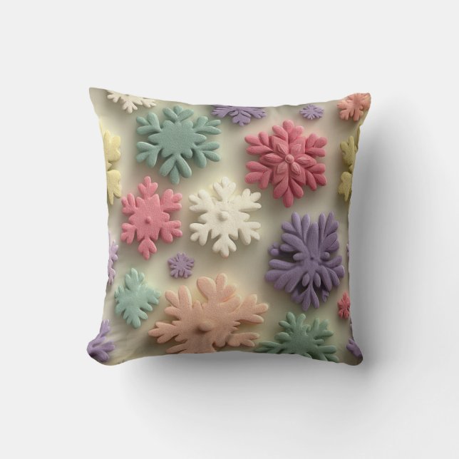 Coussin Cute 3D Pastel Snowflake Floral Throw Pillow (Recto)